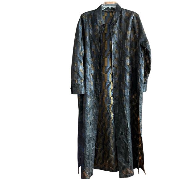 Marina Rinaldi Nero Dettato button down sheer metallic shirt dress maxi tunic L - Picture 8 of 15